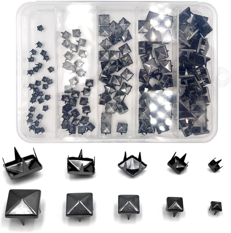 honigo Black 150pcs Square Pyramid Studs Metal Studs Spikes for Clothing,Shoe,Leather,Jacket,Punk,Crafts,Clothes,Jeans,Jewelry4/6/8/10/12mm - Image 2